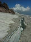 Ледник Ирикчат разорванный глубокими трещинами.