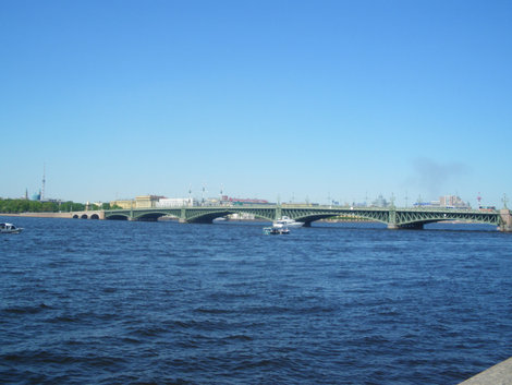 Вид с Дворцовой набережной на Троицкий мост Санкт-Петербург, Россия