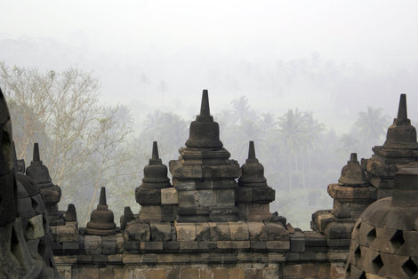 Туман над джунглями Боробудур, Индонезия