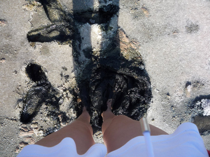 Ноги проваливаются сквозь корку соли, а под ней — лечебная грязь Краснодарский край, Россия