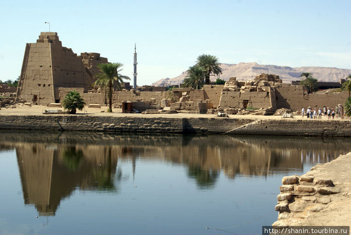 На берегу внутреннего пруда в Карнакском храмовом комплексе Луксор, Египет