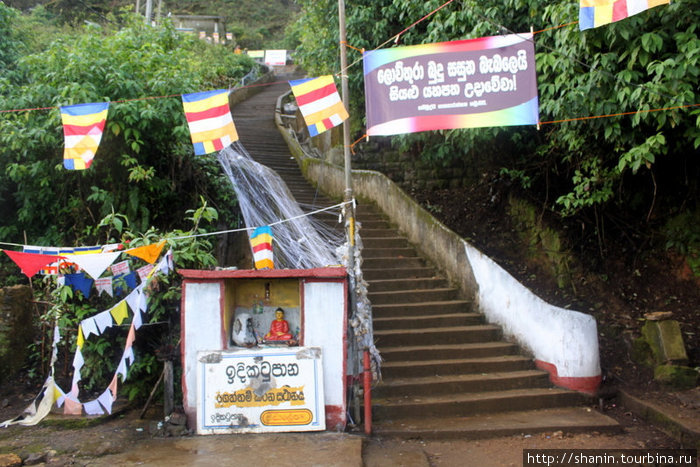 Будда, флаги и ступени Шри Пада Пик (Пик Адама 2243м)  заповедник дикой природы, Шри-Ланка