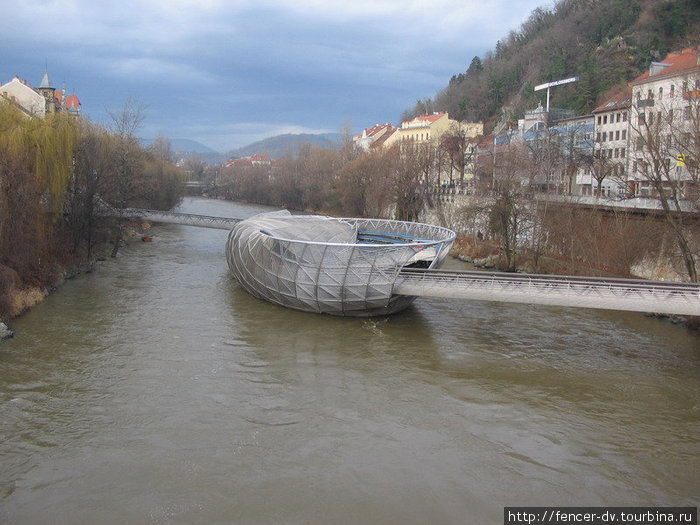 Еще одно последствие 2003. Театр-ракушка прямо посередине реки. Грац, Австрия