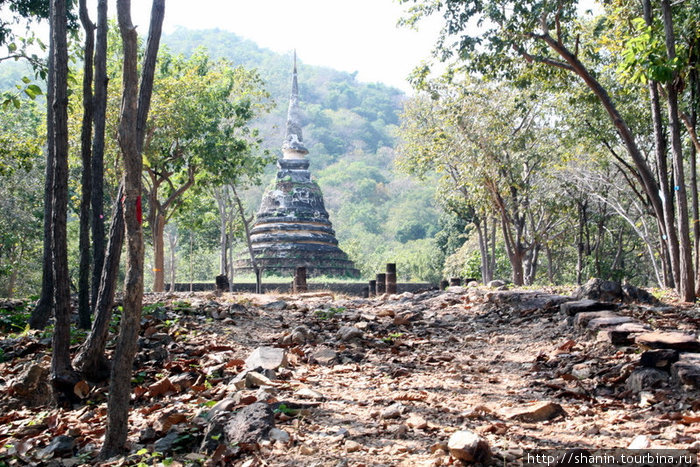 Ступа на вершине заросшего лесом холма — уже за территорией исторического парка Сукхотай, Таиланд