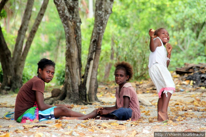 Три девушки под деревом Остров Эфате, Вануату