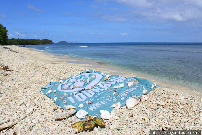 Флаг Турбины, усыпанный ракушками с пляжа Suvaver Остров Эфате, Вануату