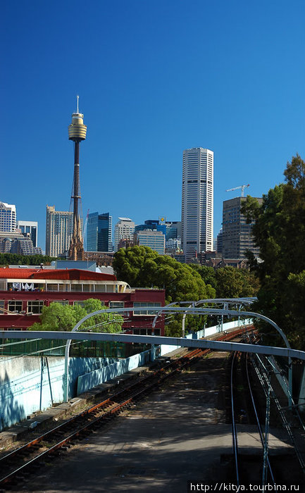 Вид на центр города с моста над железной дорогой у станции Кингс-кросс Сидней, Австралия