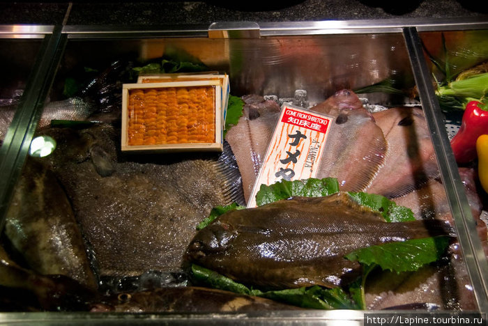 Рыбный прилавок в ресторане отеля Национальный парк Сиретоко, Япония
