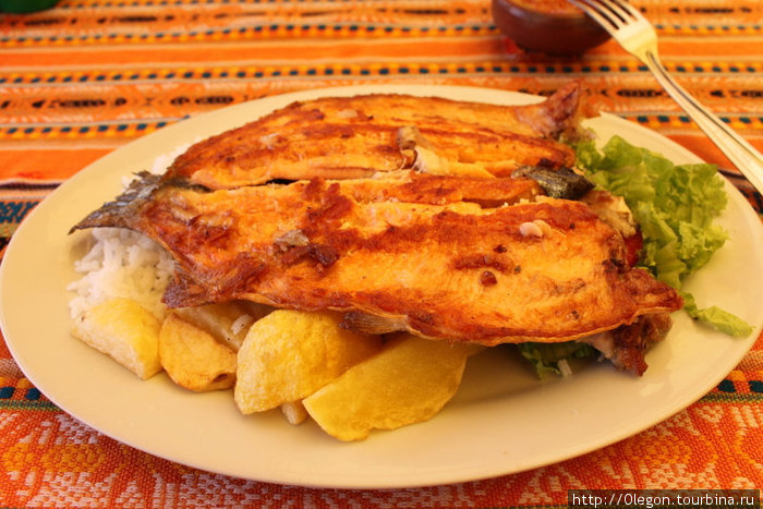 В Капакабане обязательно попробуйте рыбу- всегда свежепойманная с прохладных вод озера Титикаки Копакабана, Боливия