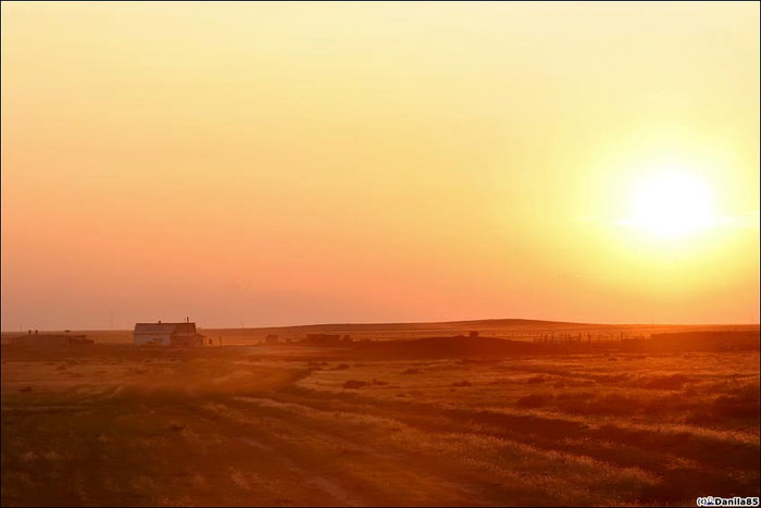 Кошара на фоне потрясающего заката.
В тот момент окружающая действительность очень напомиинала постядерный мир в Mad Max’е. Калмыкия, Россия