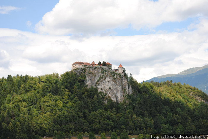 Так замок выглядит с пляжей озера Блед Словения