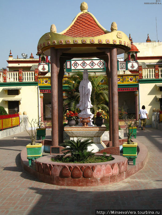Нам разрешили жить в китайском монастыре , во дворе которого стояла статуя Гуанинь – богини милосердия. Кушинагар, Индия