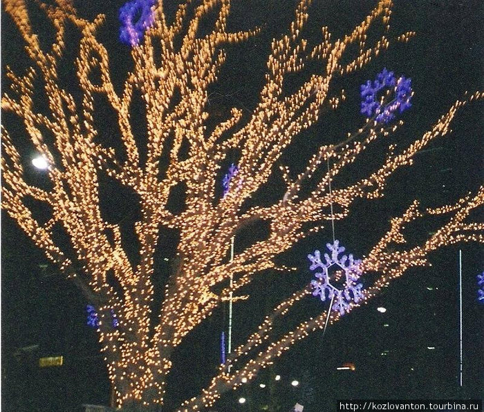 Вечернее новогоднее убранство. Сеул, Республика Корея