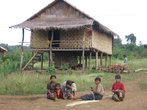 Из Кало у меня были интересные трекинги по племенам. Вот в таких домах живут в Мьянме обычные деревенские жители. Делаются дома из бамбука. Вверху — жилое помещение, а внизу, между сваями, они на ночь скот ставят и хлам всякий складируют
