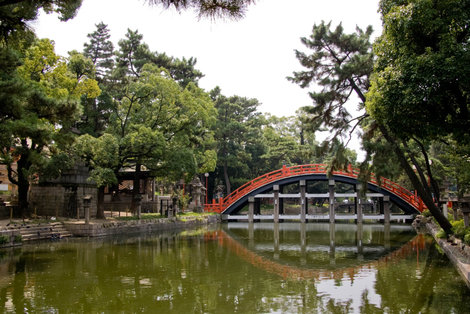 Храмовый пруд с водоплавающими черепахами Осака, Япония