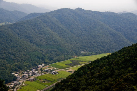 Вид с горы на долину Химедзи, Япония