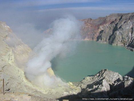 Вулкан Иджен. Серное озеро на дне кратера Ява, Индонезия