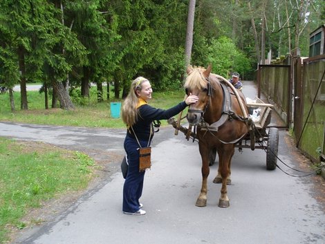 10. Анна гладит лошадь Беловежская Пуща Национальный Парк, Беларусь