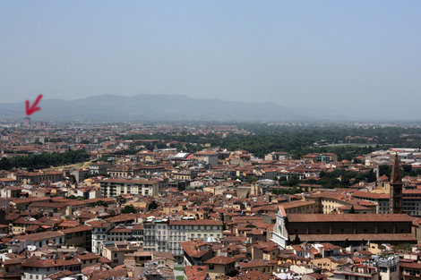 расположение отеля по отношению к центру Флоренции (вид с кампанилы Дуомо) Флоренция, Италия