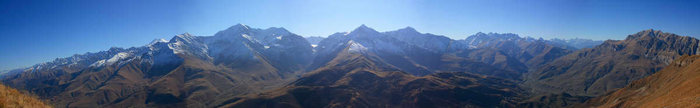 Панорама Казбекско-Джимарайского массива со Скалистого хребта, с г.Уацилахох. Северная Осетия-Алания, Россия