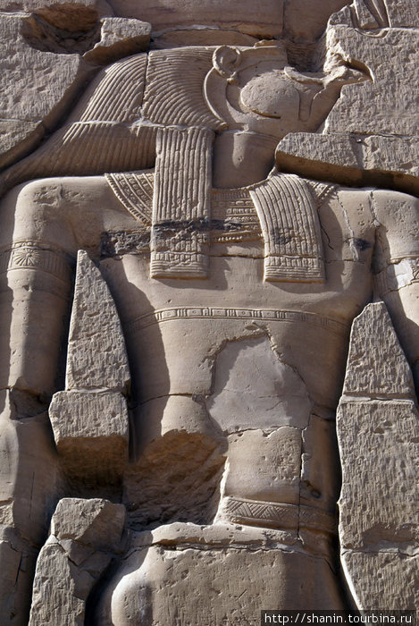 Фигура древнеегипетского бога Гора на стене храма Ком-Омбо, Египет