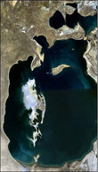 Это спутниковый снимок Аральского моря 1989 года. 
Море уже начало мелеть...