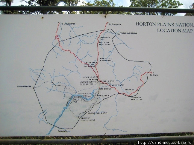Карта-схема парка Хортон-Плэйнс Национальный Парк, Шри-Ланка