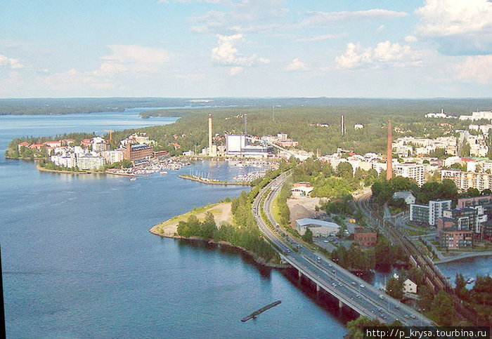 Вид на город и озеро сверху Тампере, Финляндия
