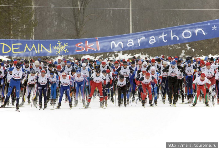 Каждую зиму в традиционном Дёминском марафоне участвуют лыжники — профессионалы и любители Рыбинск, Россия