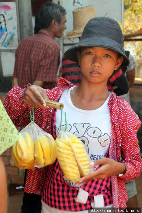 Продавщица ананасов и манго Пномпень, Камбоджа