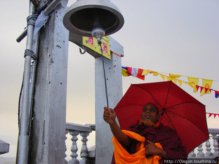 На самом верху горы стоит храм, куда приезжают паломники четырёх религий Шри Пада Пик (Пик Адама 2243м)  заповедник дикой природы, Шри-Ланка