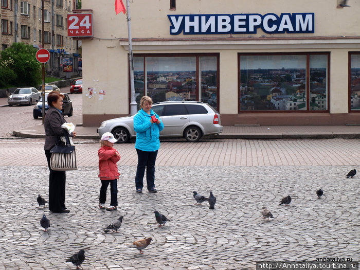 Красная площадь. Дети кормят голубей Выборг, Россия