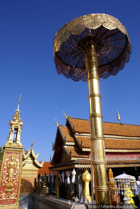 Зонтик и крыша храма Чиангмай, Таиланд