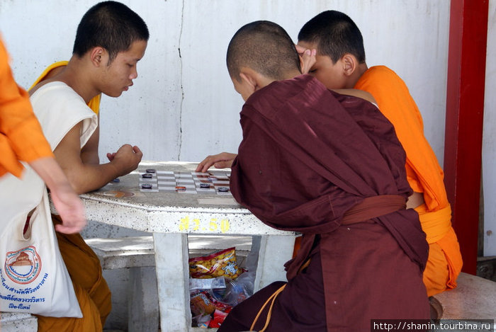 Монахи за игрой в шашки, Ват Чеди-Луанг Чиангмай, Таиланд