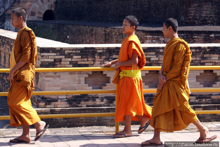 Монахи у основания ступы, Ват Чеди-Луанг