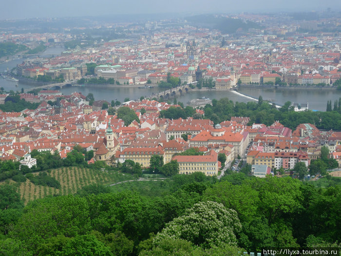 Вид на Прагу со смотровой плащадки башни, копии Эфилевой Башни. Чехия
