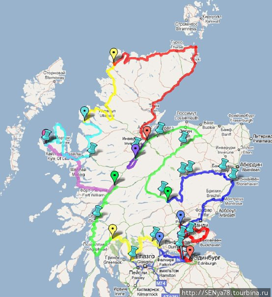 Карта нашего маршрута Шотландия, Великобритания