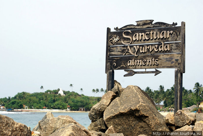 Реклама аюверды на пляже Галле, Шри-Ланка
