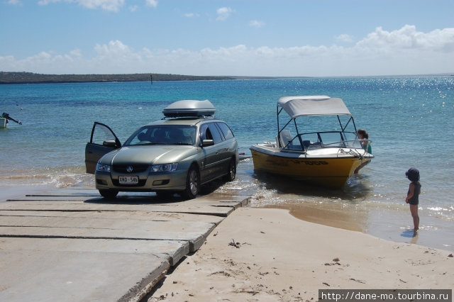 Туристы вытаскивают катер из моря Штат Южная Австралия, Австралия