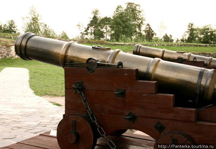 пушки у входа в музей на территории крепости Приозерск, Россия