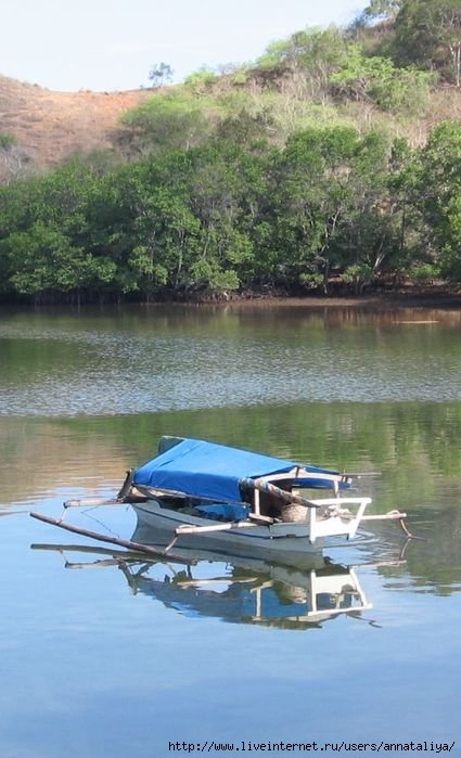 Морские цыгане или, по другой версии люди моря! Судя по LP, обнаружить мы их могли только близ острова Сулавеси. Но на то они и цыгане. Когда мы приплыли на остров Ринча, у его берегов качалась на волнах вот такая лодочка! Индонезия