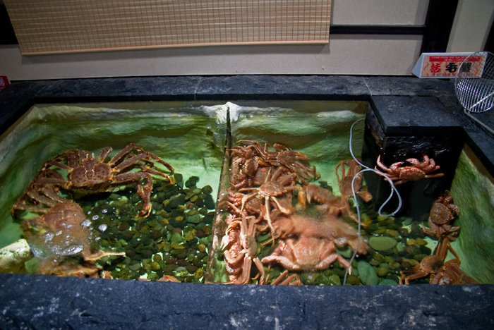 Бассейн с крабами в ресторане Кифу... Национальный парк Сиретоко, Япония
