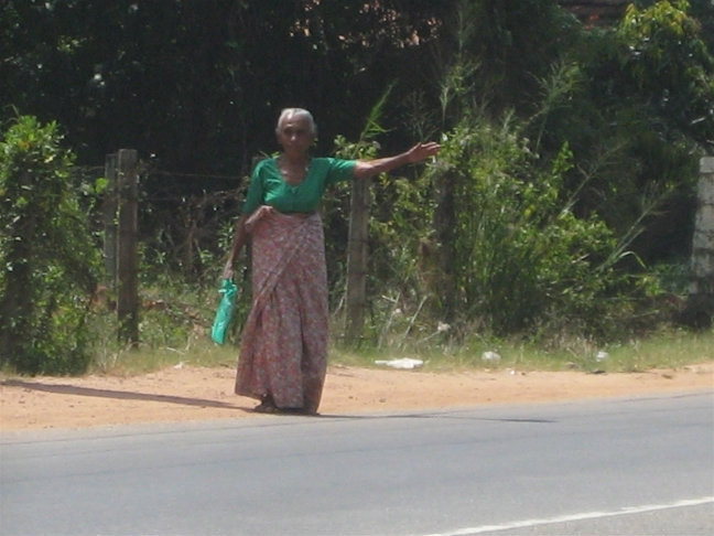 Сначала я подумал, что эта женщина пытается уехать автостопом, но потом я понял, что таким образом она останавливала автобус. Шри-Ланка