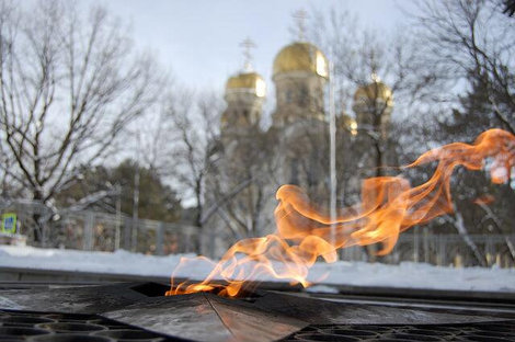 В морозную погоду пламя особенно красиво Кисловодск, Россия