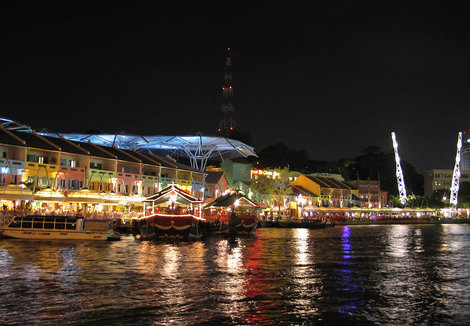 Даунтаун ночью Сингапур (город-государство)