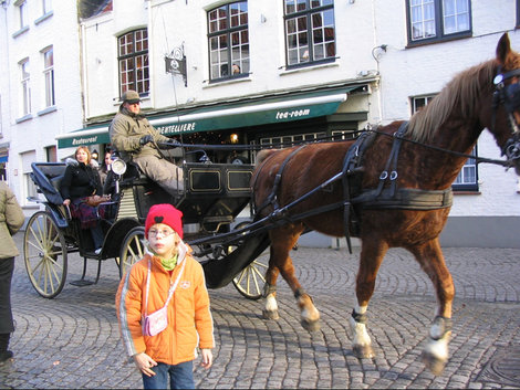 Конные повозки  на улицах Брюгге Брюгге, Бельгия