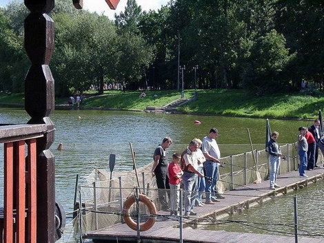 Ловись рыбка, большая и маленькая! В пруду Русской рыбалки. Санкт-Петербург, Россия