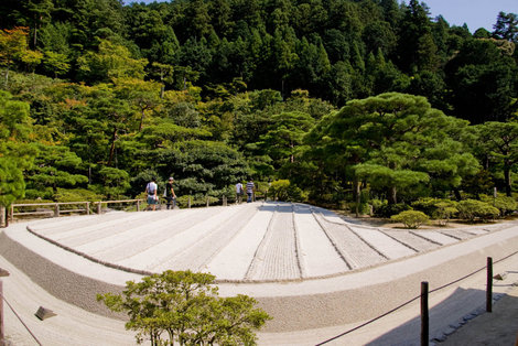 Гинсядан — песчаное сооружение, на поверхности которого отражается Луна Киото, Япония