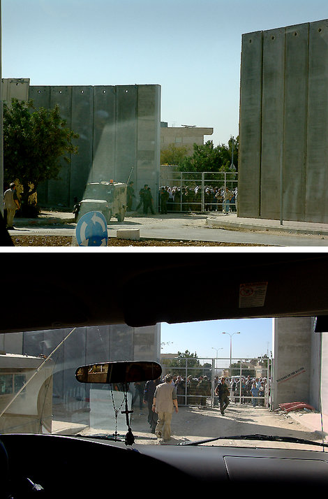Здесь мы вынуждены протискиваться между охраной и толпой арабов, пытающейся прорваться на молитву, и двумя высокими уродливо-бетонными 8-ми метровыми стенами, которые защищают евреев от палестинских снайперов. Израиль